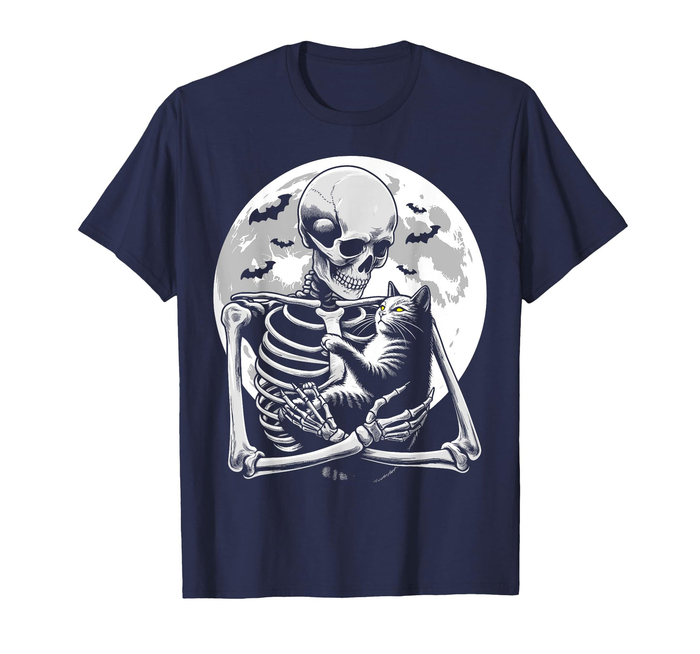 Cat skeleton Halloween skull skeleton holding cat Kitty moon Men Women Kids T-Shirt