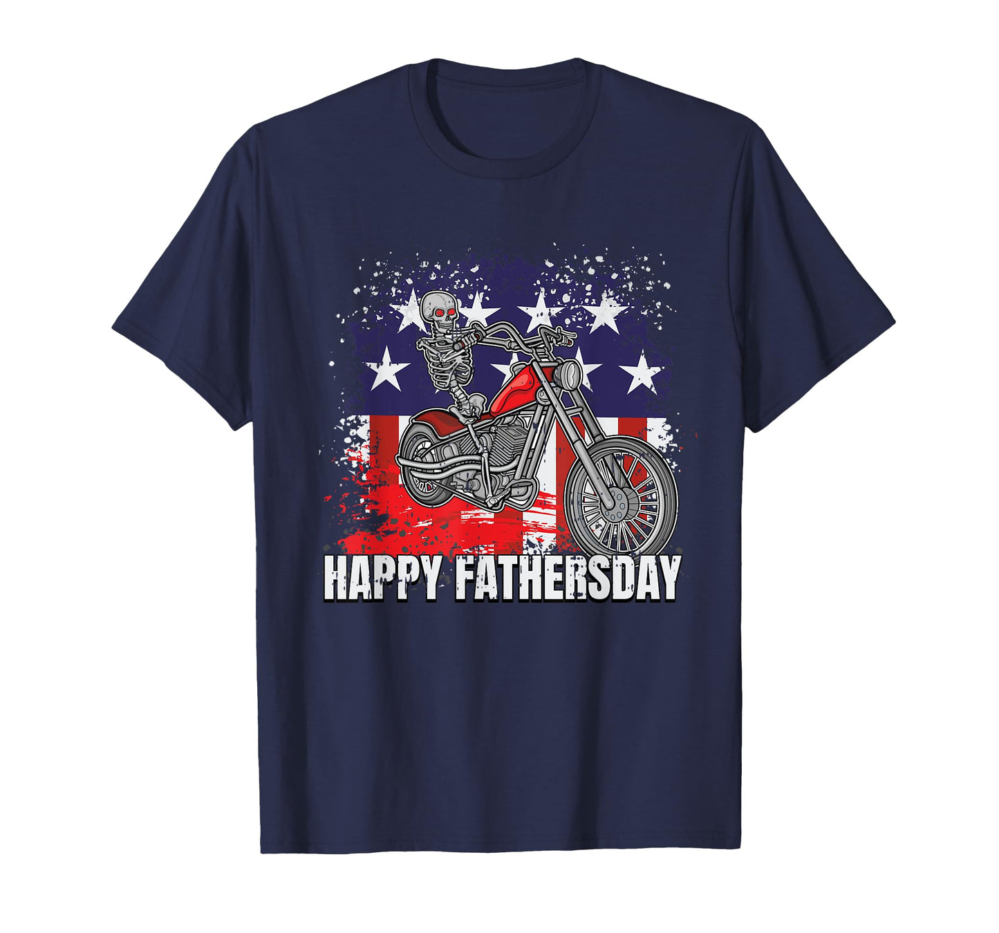 Skeleton Riding Motorcycle Happy Fathers Day Funny Dad Papa T-Shirt