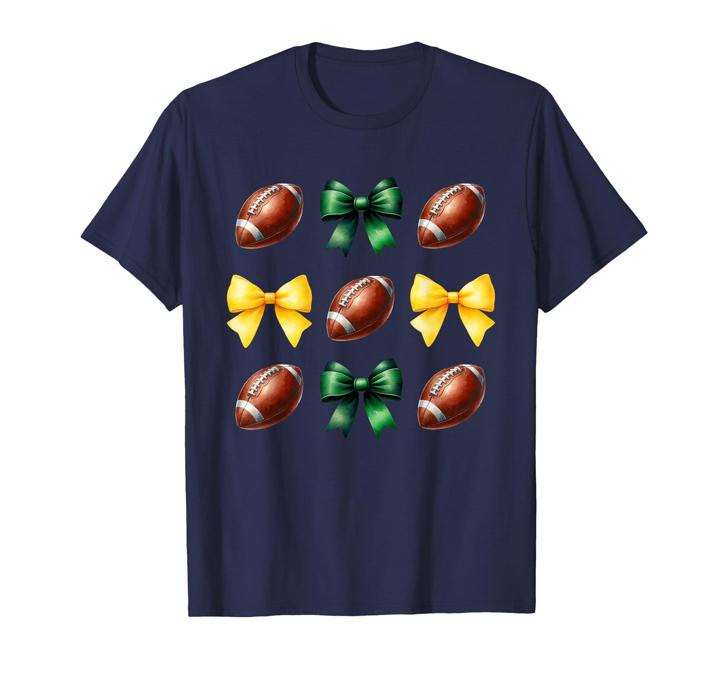 Green & Yellow Gold Footballs & Bows Fall Football Season T-Shirt