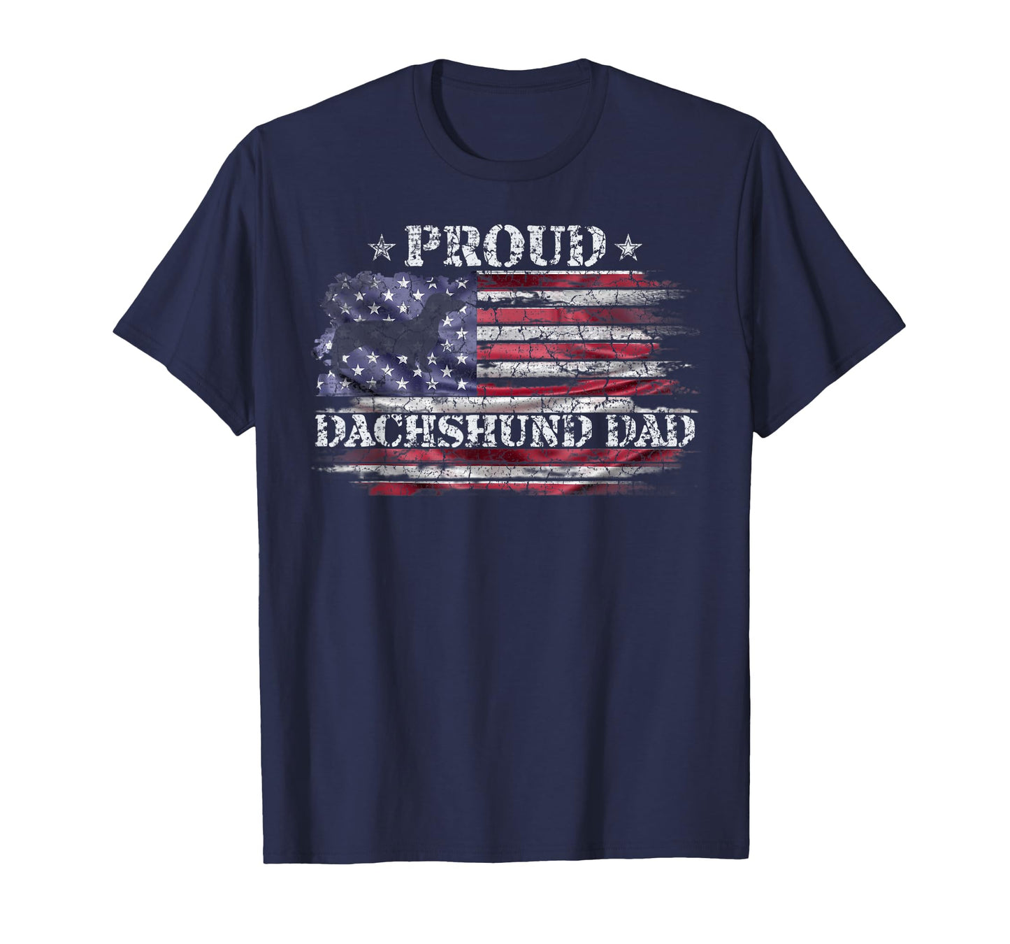 Vintage USA American Flag Dachshund Dog Dad Doxie Silhouette T-Shirt