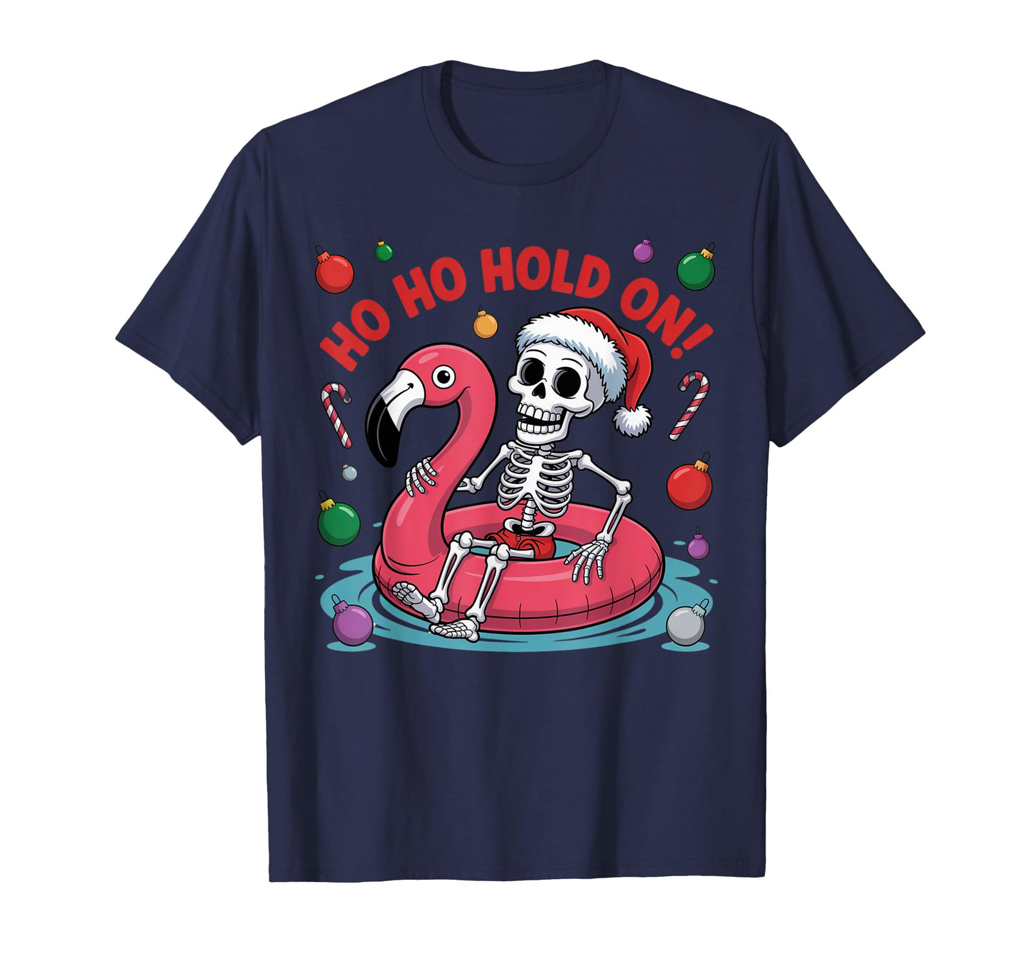 Christmas In July Skeleton Flamingo Funny Holiday T-Shirt