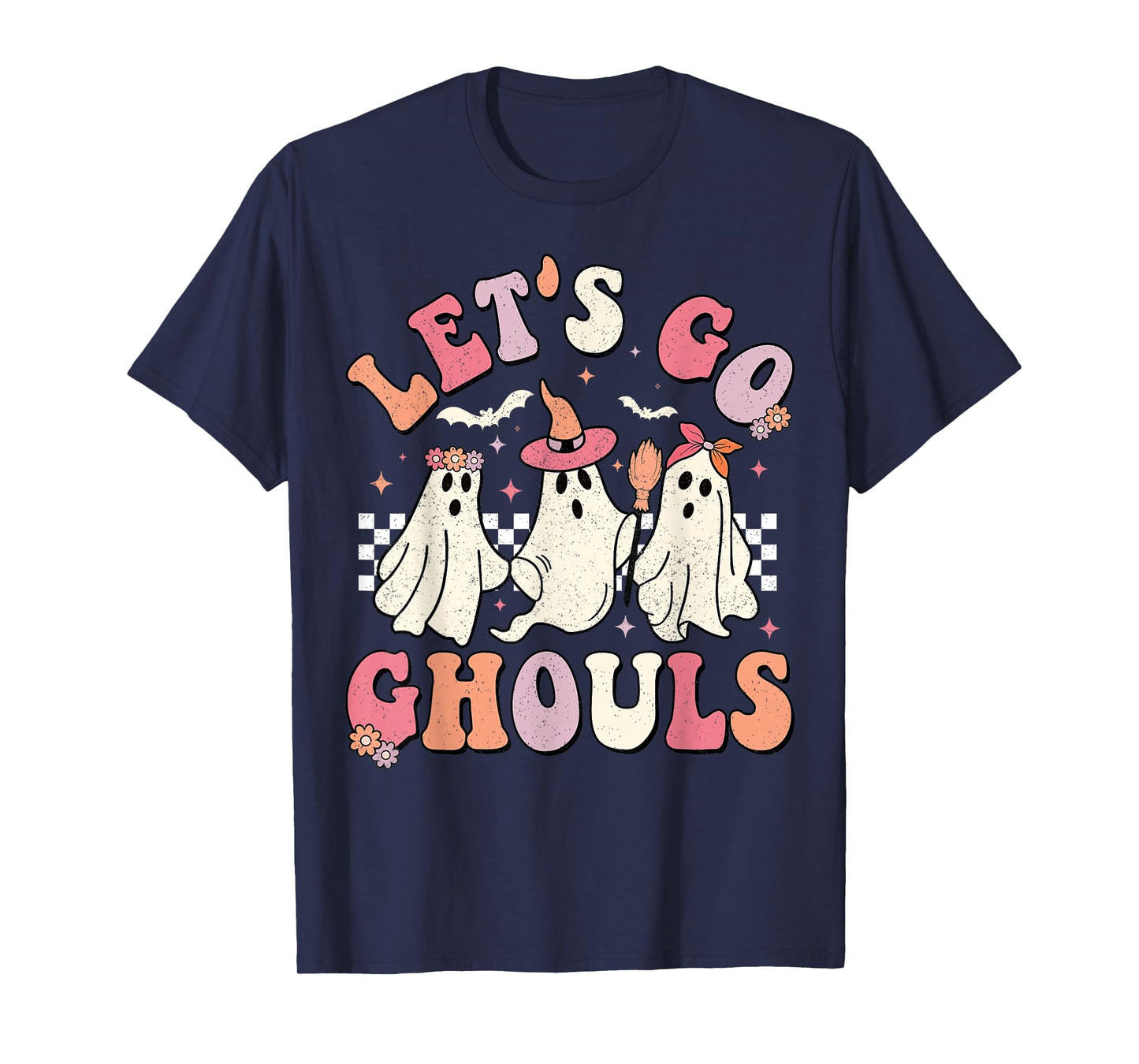 Let's Go Ghouls Halloween Ghost Outfit Costume Retro Groovy T-Shirt