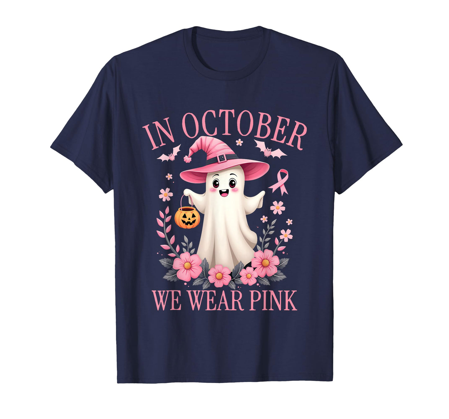 In October We Wear Pink Breast Cancer Awareness Halloween T-Shirt