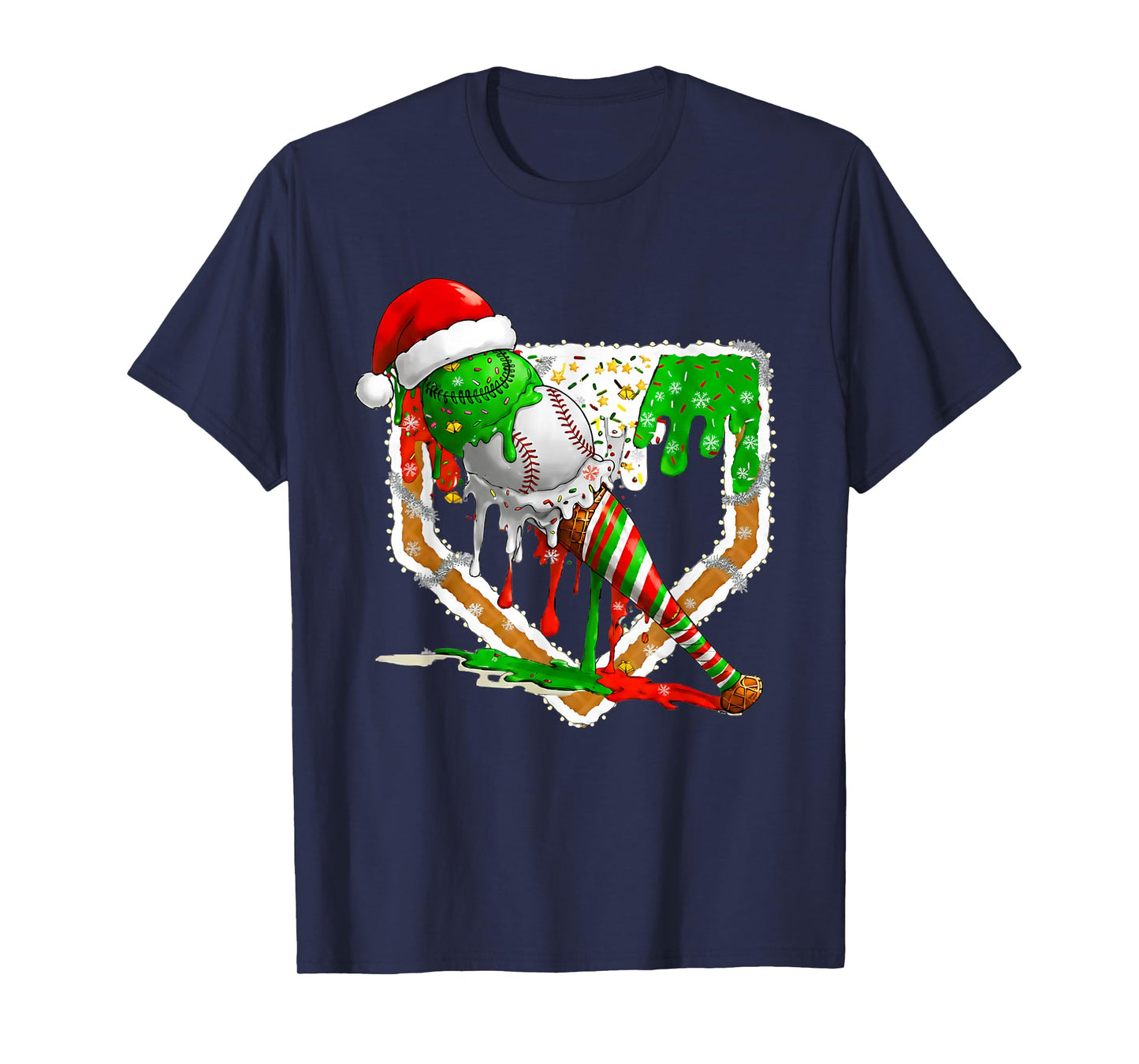 Baseball Xmas Christmas Baseball Ice Cream Drip Boys T-Shirt