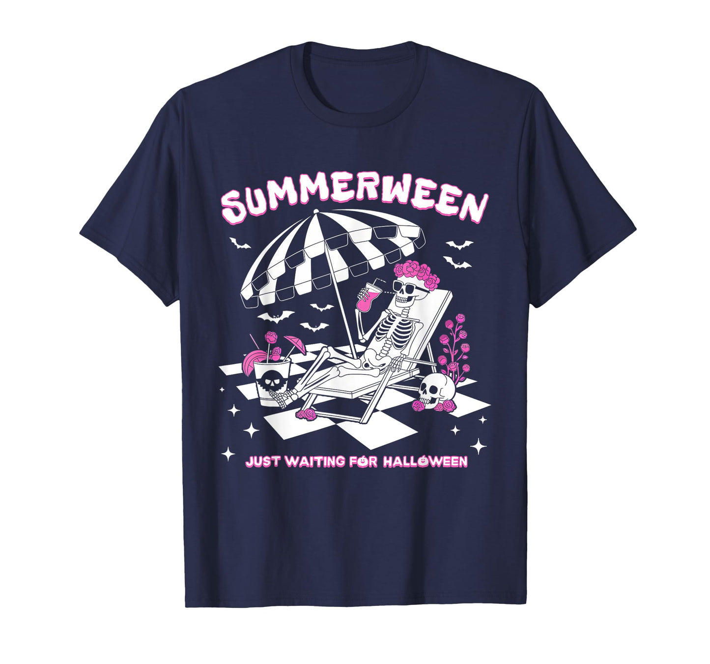 Summerween Just Waiting For Halloween Skeleton Beach T-Shirt