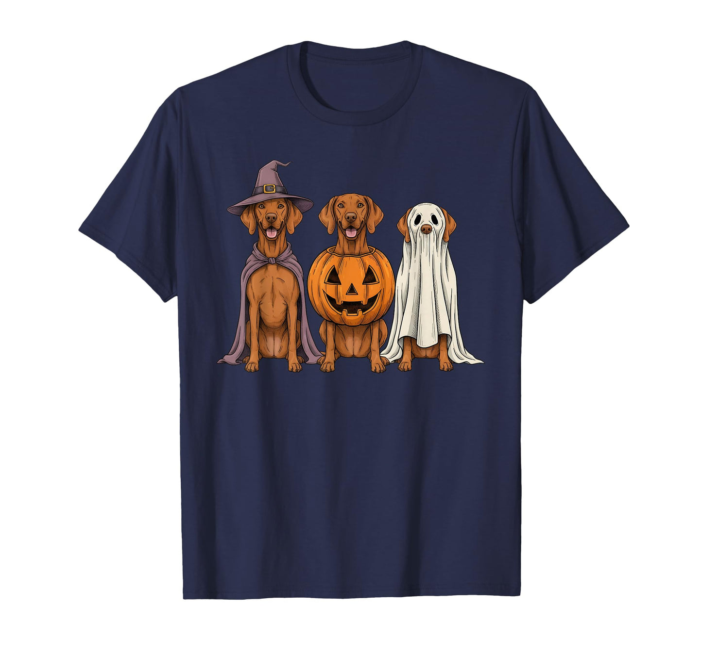 Spooky Ghost Vizsla Pumpkin Halloween Dog Lover T-Shirt