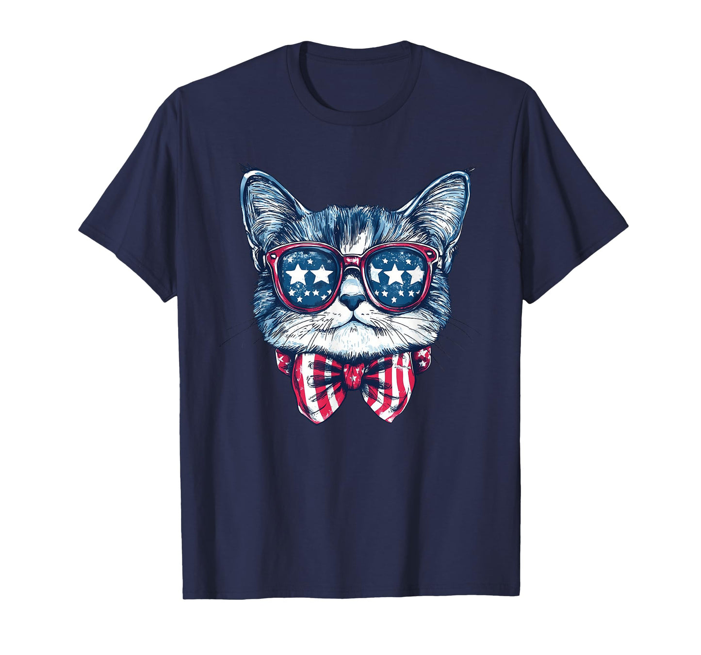 Funny Meowica Sunglasses Cat Face 4th Of July Patriotic Men Women Kids T-Shirt