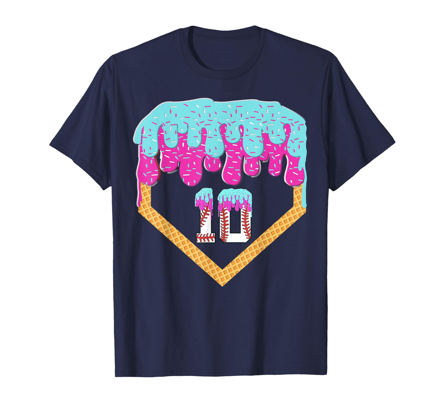 Baseball Drip 10 Year Old Ice Cream 10th Birthday Boy T-Shirt