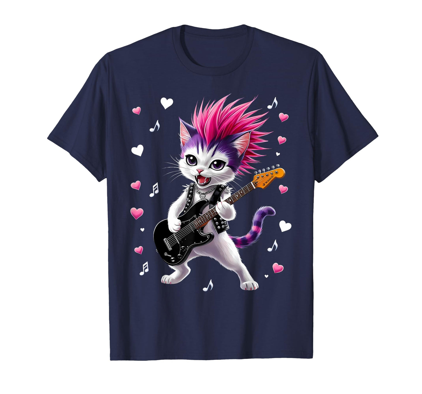 Cute Punk Cat, Rock'n Roll Guitar Cat, Guitar Band Funny T-Shirt