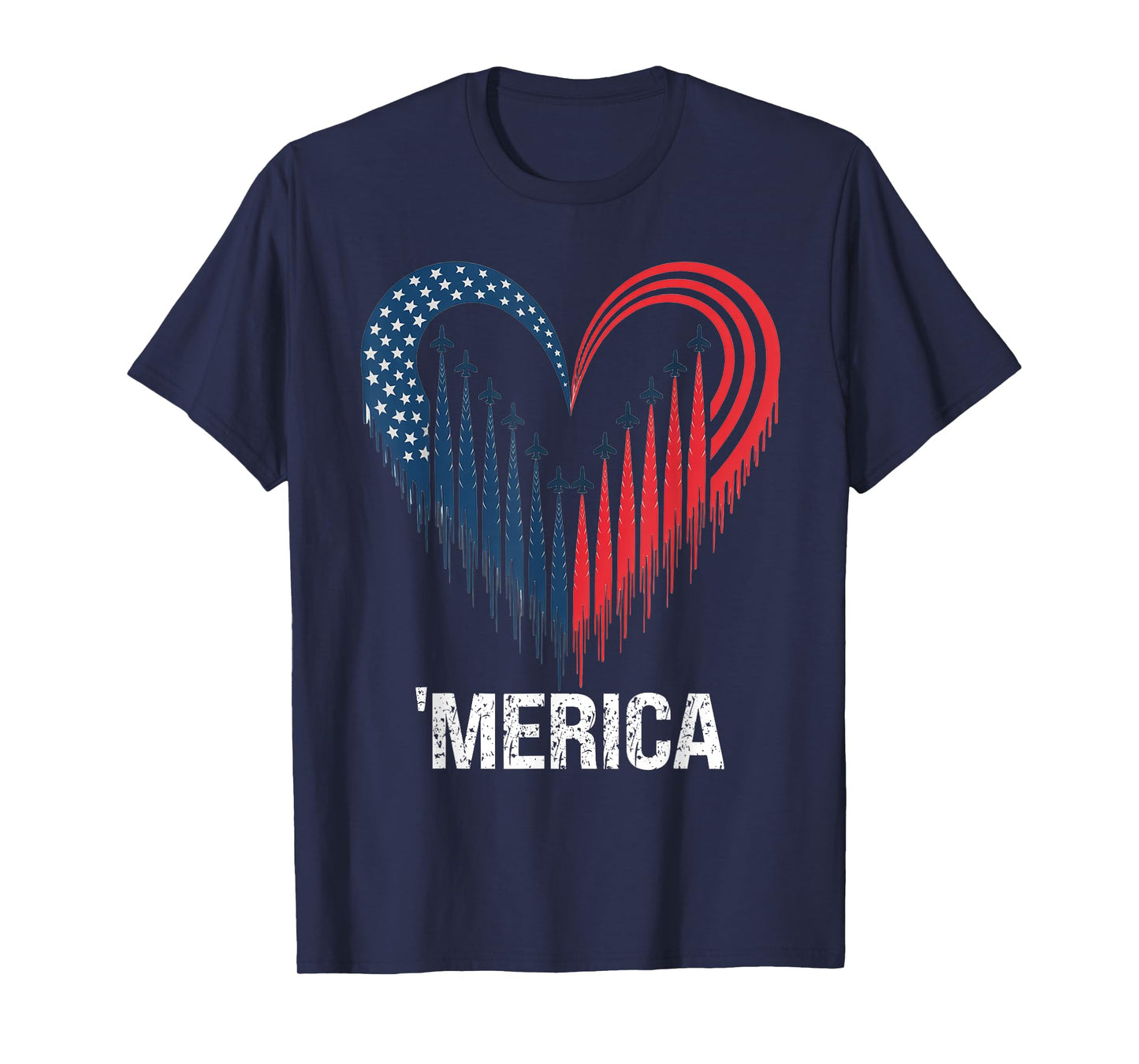 Fighter Jet Airplane American Flag Heart 4th Of July T-Shirt