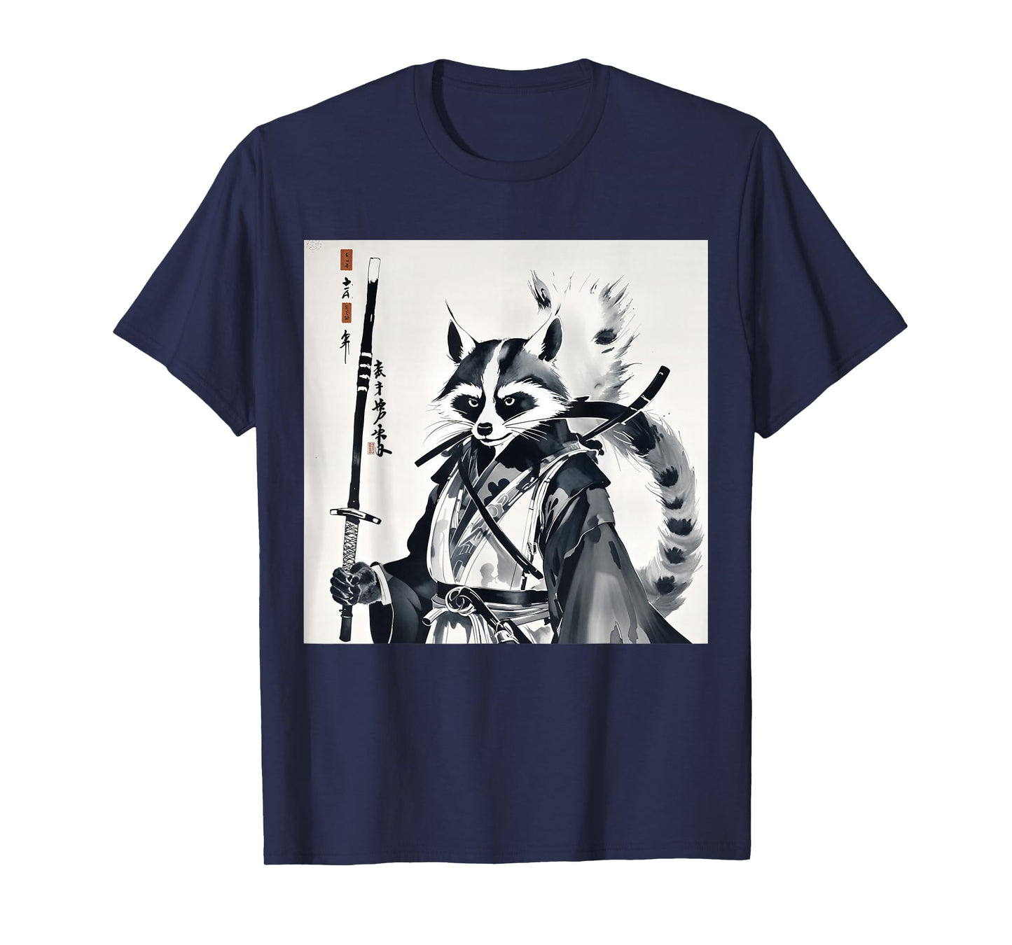 Samurai Raccoon Graphic Warrior Art Japanese Anime Ukiyo-e T-Shirt
