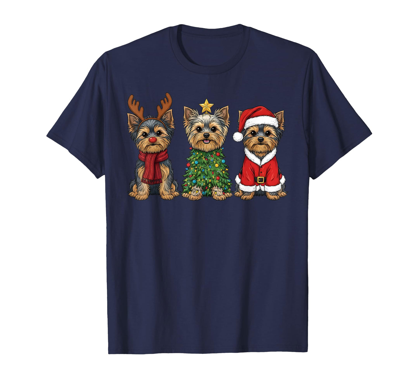 Retro Christmas Yorkshire Terrier Santa Reindeer Dog Lover T-Shirt