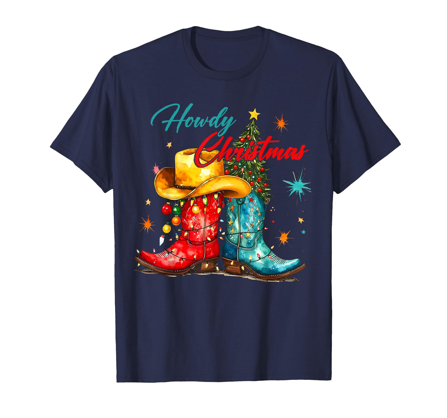 Howdy Christmas Xmas Cowboy Boots Western Men Women Kids T-Shirt