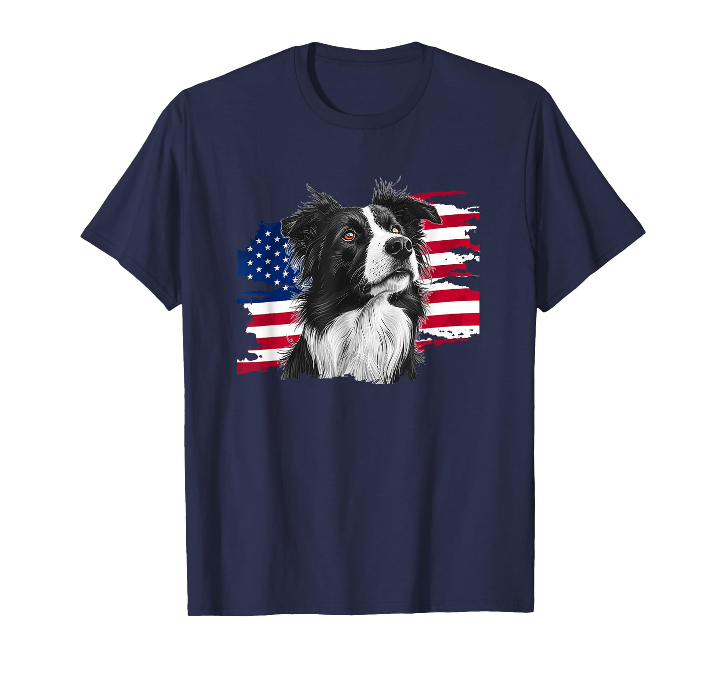 Patriotic USA Flag July 4th Independence Border Collie Lover T-Shirt