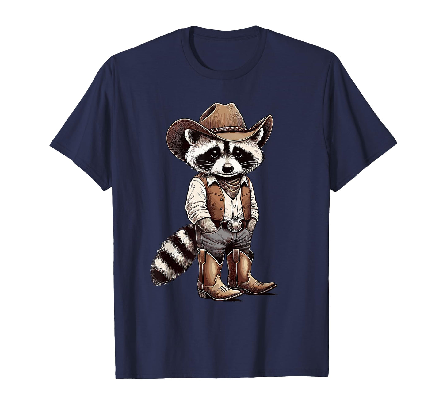 Raccoon with Cowboy Hat & Cowgirl, Funny Vintage Western T-Shirt