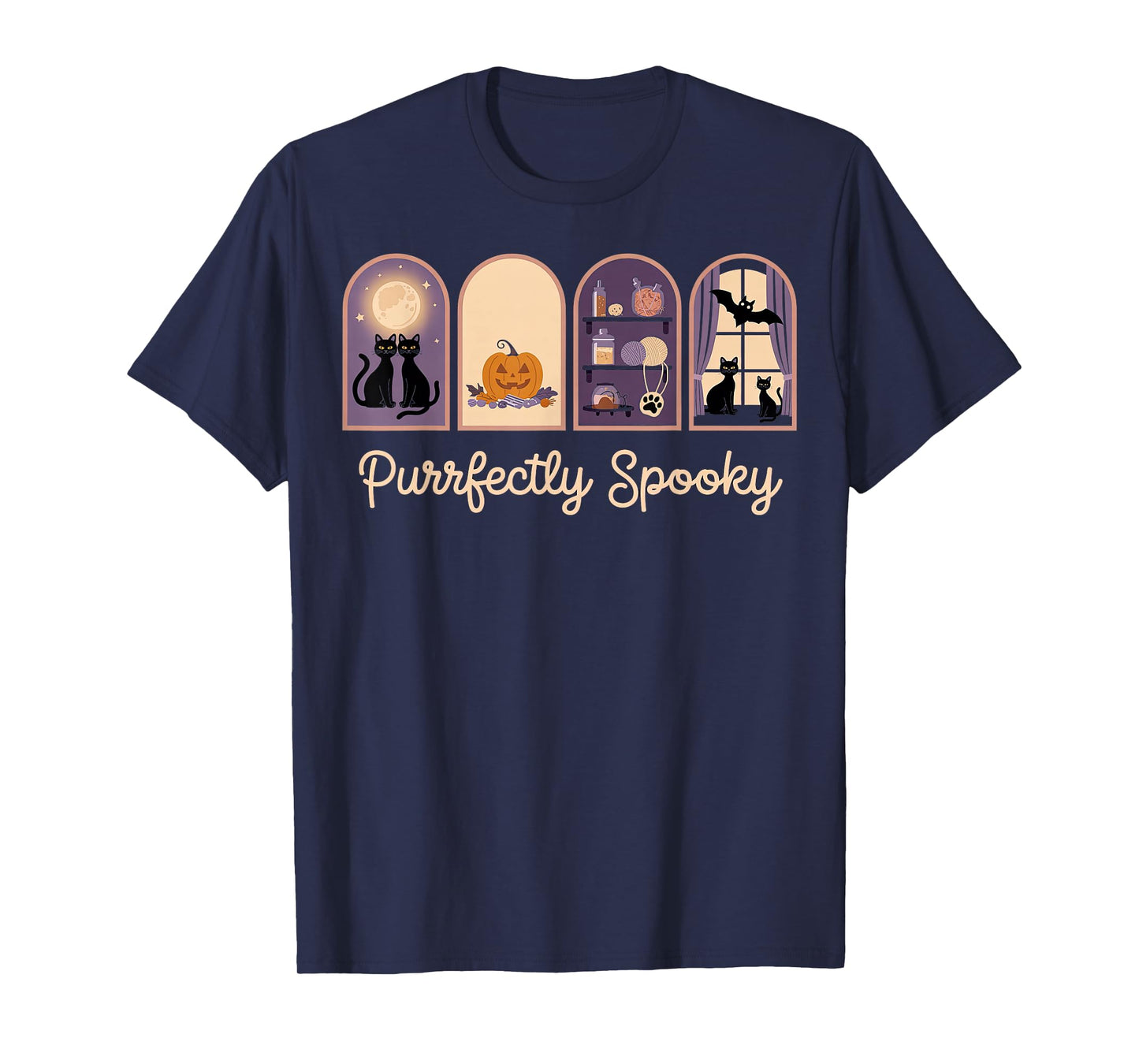 Cute Retro Halloween Cat Lover Purrfectly Spooky Black Cats T-Shirt