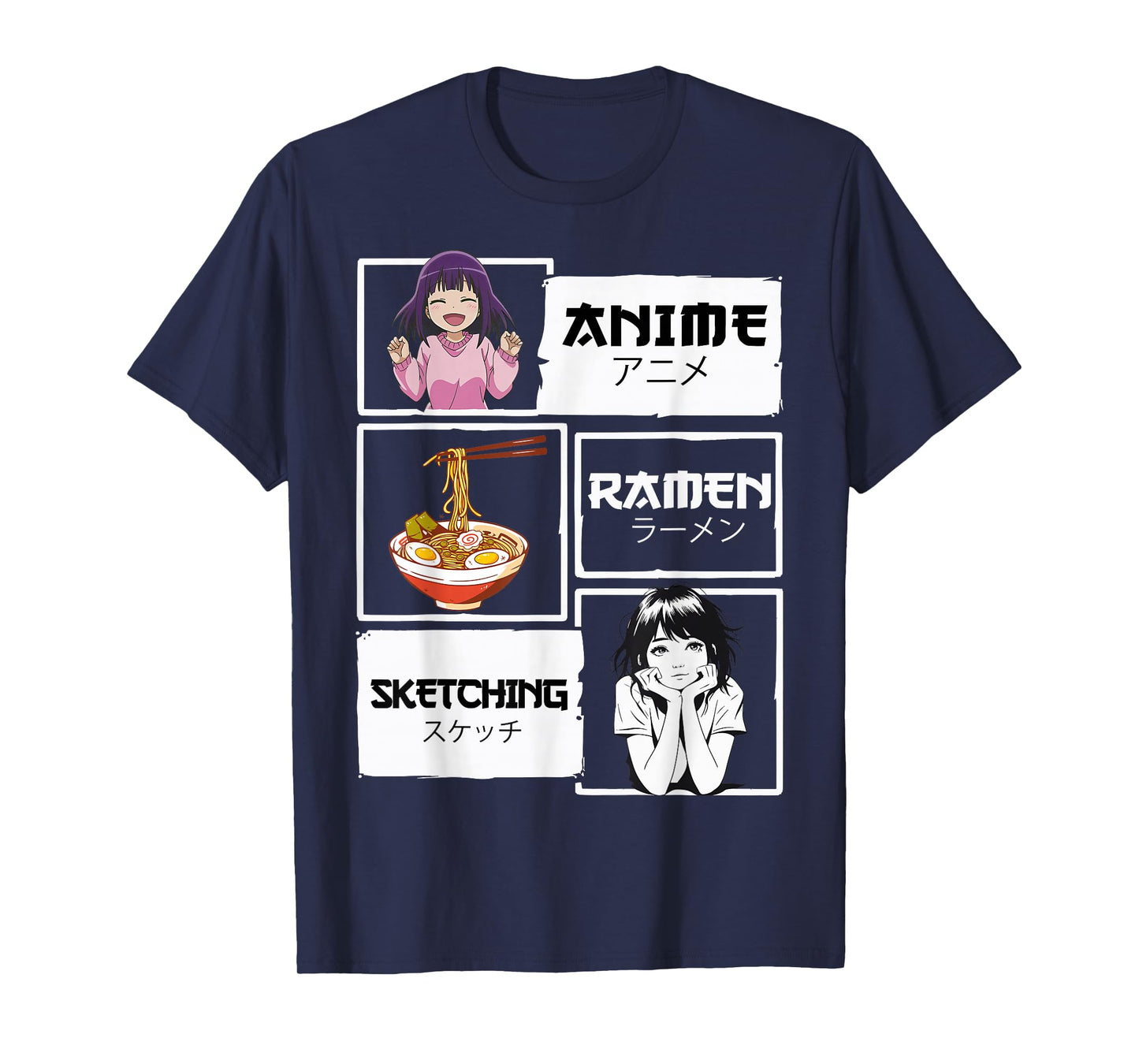 Japan Boba Manga Kawaii Anime Ramen Sketching Unisex-Adult T-Shirt - Black, Small