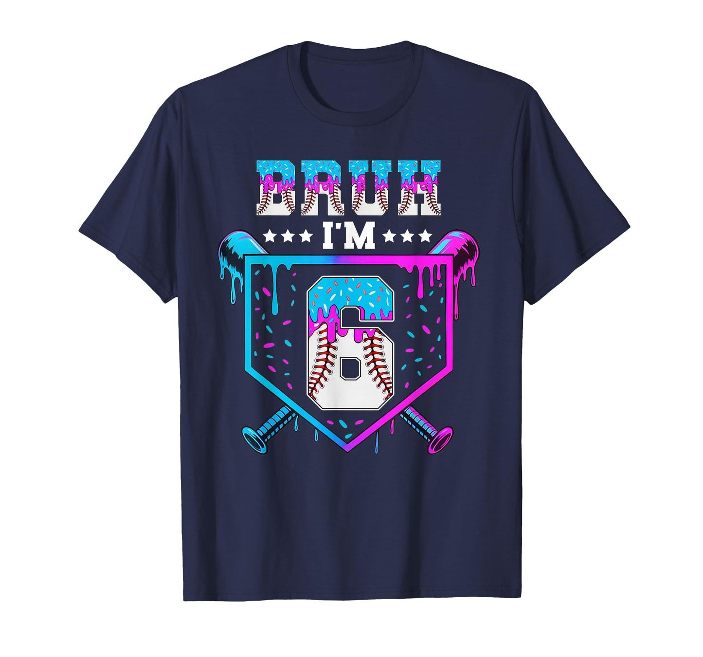 Bruh 6th Birthday Boy Baseball Ice Cream Drip 6 Year Old Boy T-Shirt