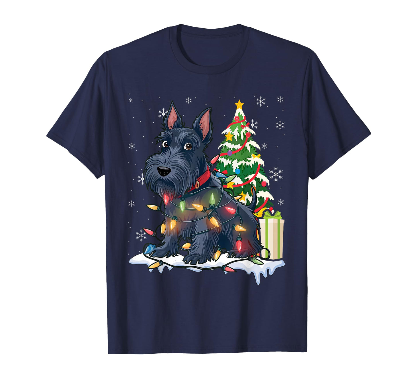 Christmas Lights Scottie Dog Lover Funny Xmas T-Shirt