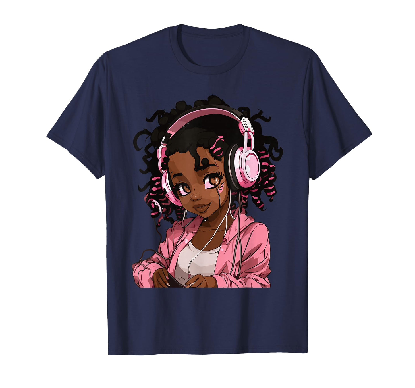 Anime and Music Black Girl Anime Merch Afro African American T-Shirt