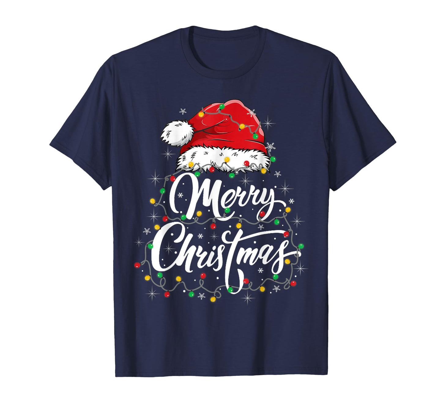 Merry Christmas Lights Santa Hat Xmas Family Matching Pajama T-Shirt