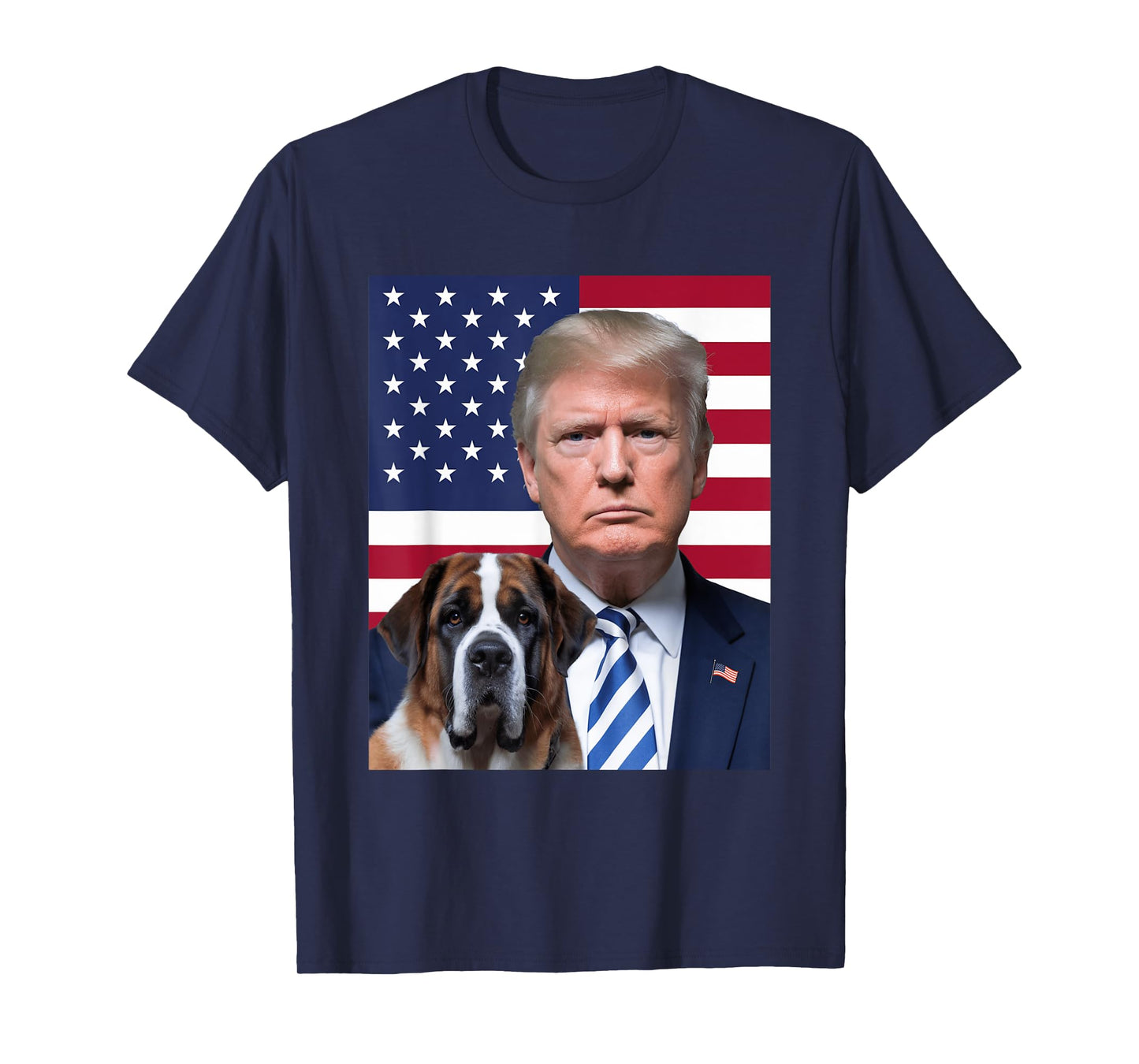 Funny Trump And St. Bernard Dog USA Flag Election 2024 Vote Men Women Girls Kids T-Shirt