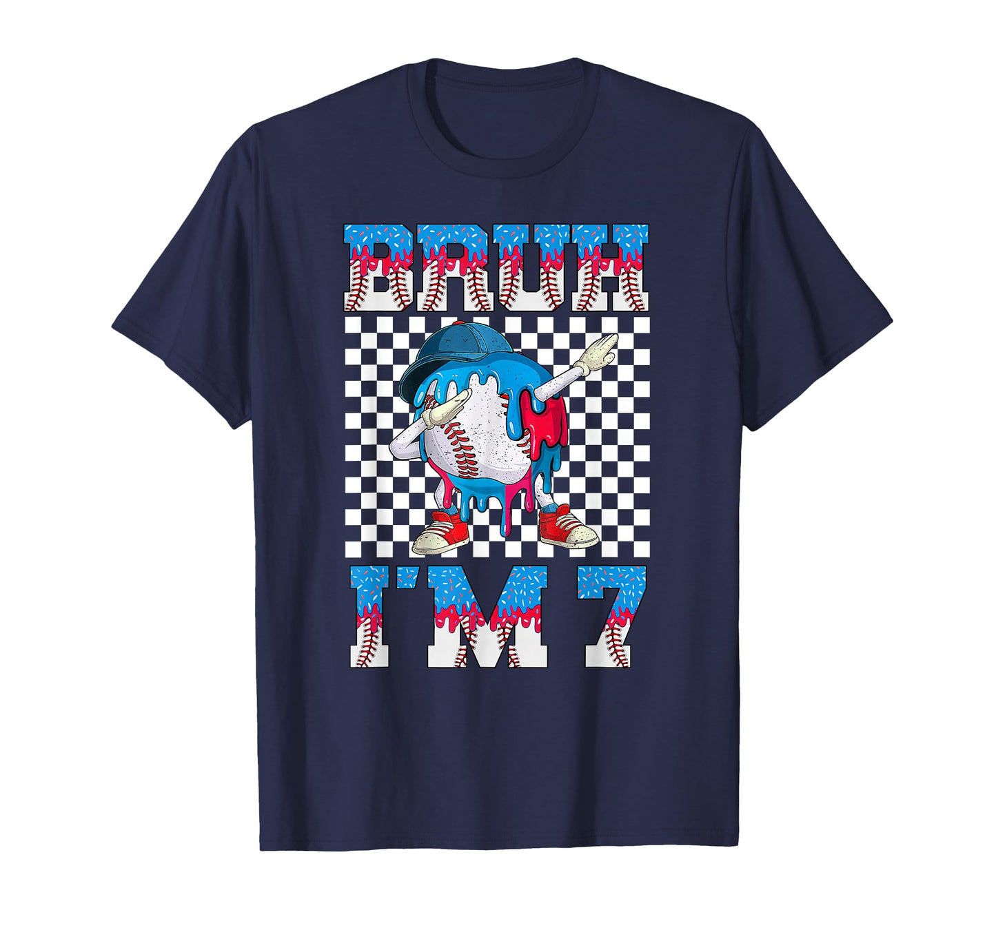 Bruh I'm 7th Birthday Boy Baseball Drip Ice Cream 7 Year Old T-Shirt