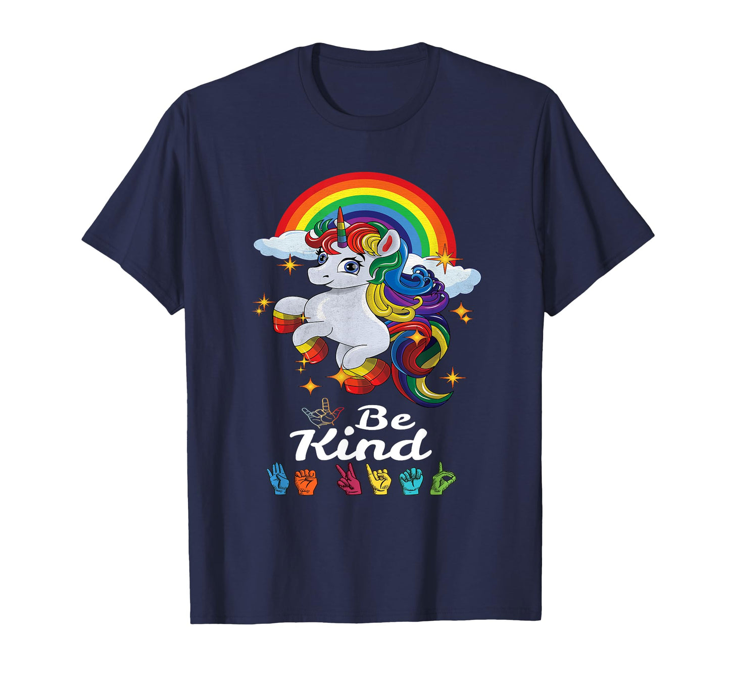 Be Kind Love ASL Teacher American Sign Language Girl Unicorn T-Shirt