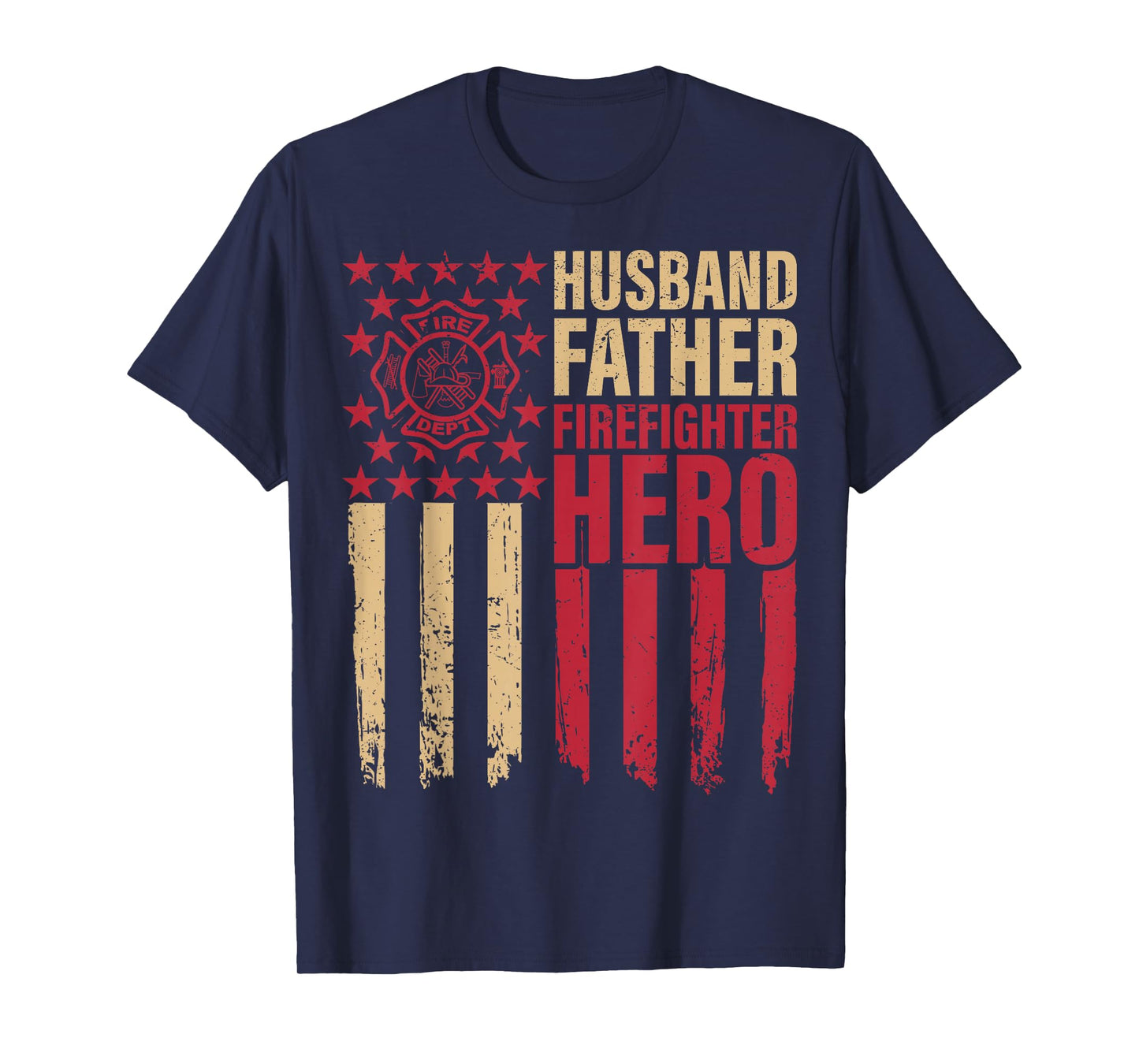 Husband Father Firefighter USA Flag Fire Truck Fire Rescuer T-Shirt