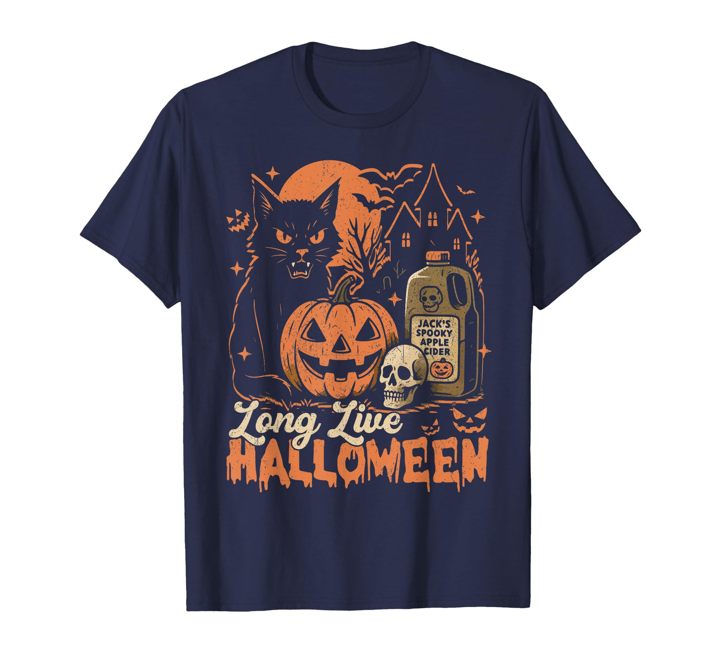 Long Live Halloween Funny Pumpkin Halloween Black Cat T-Shirt