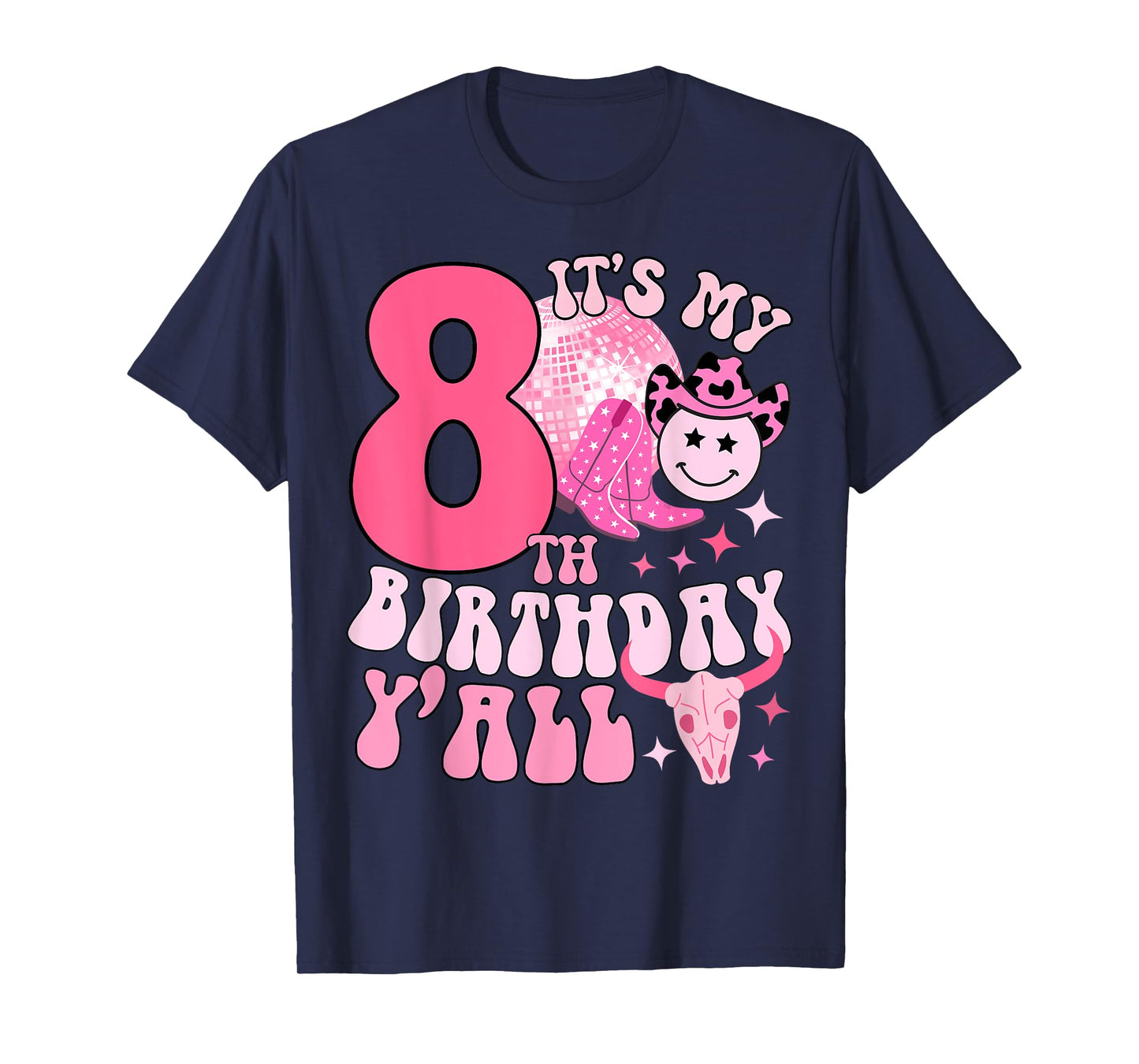 8th girls women western birthday tee cowgirl party boots T-Shirt