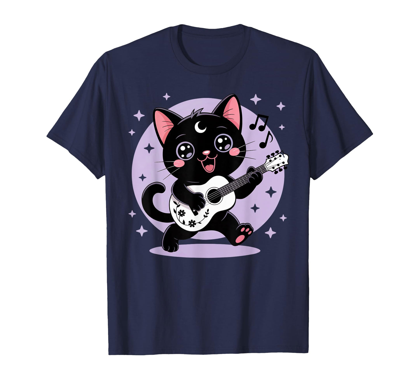 Black Cat Guitar Rock Kawaii Goth Girl Clothes Pink Goth T-Shirt