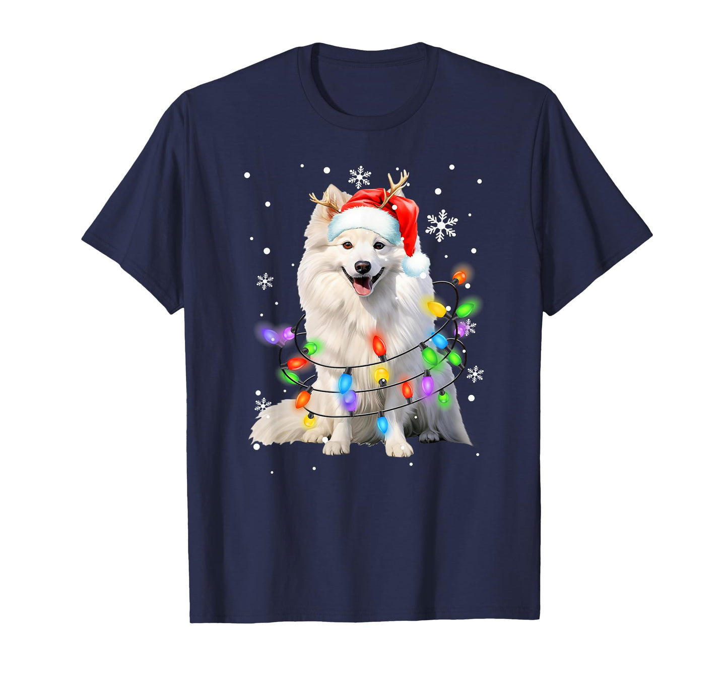 American Eskimo dog Christmas Sweater Dog Xmas Lights Men Women Kids T-Shirt