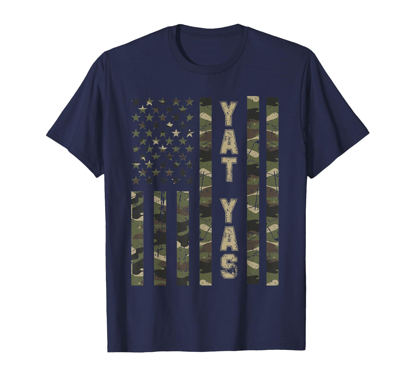 Yat Yas United States Distressed Camo w US Flag T-Shirt