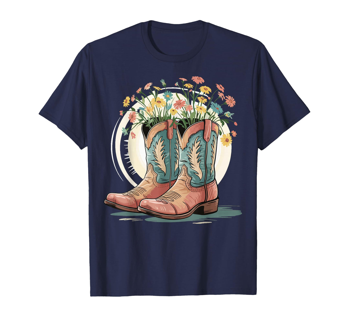 Cowboy Boots Flowers Line Dancing Western T-Shirt