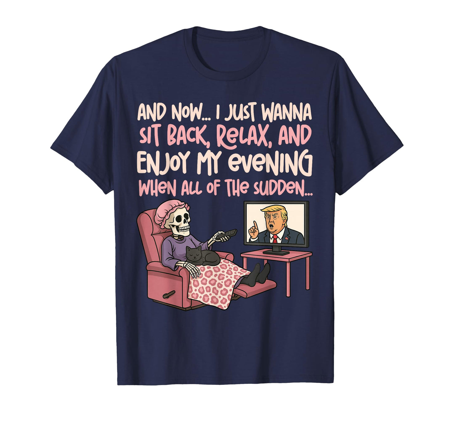 Funny Skeleton Watching TV Political Cartoon Humor Liberal T-Shirt