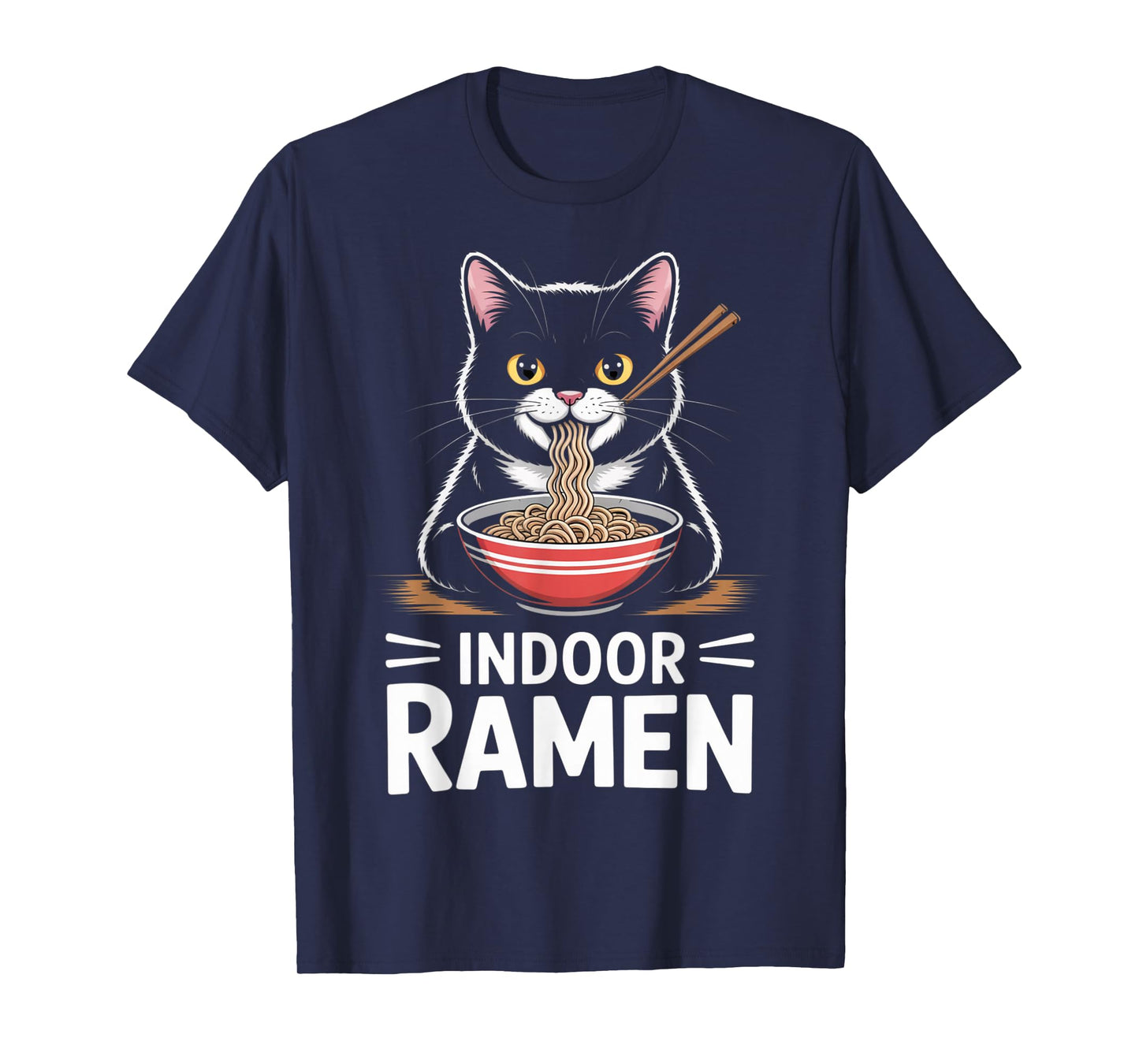 Indoor Ramen Cute Cat Slurping Noodles Kawaii Anime T-Shirt