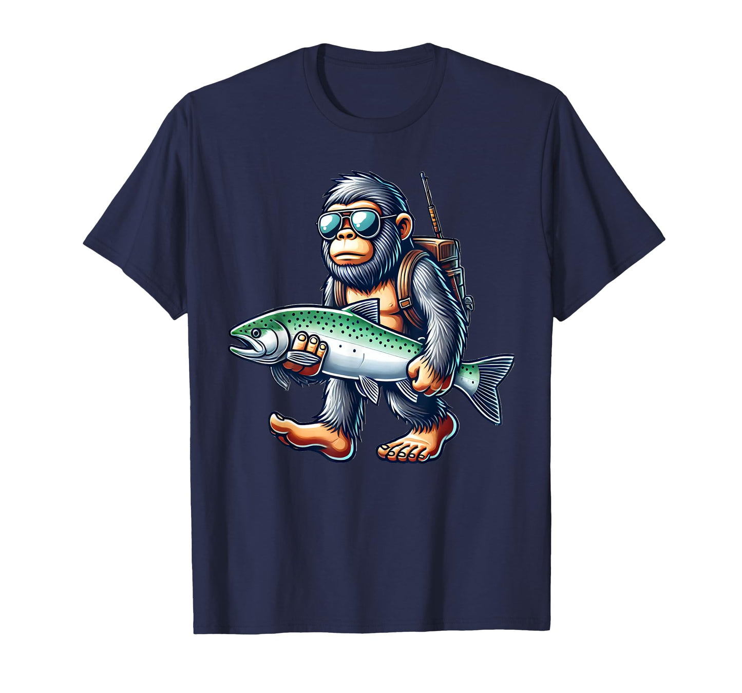 Fishing Bigfoot Lover Gift Co. Steelhead Fishing Bigfoot Trout River Unisex-Adults & Kids T-Shirt, Black, Small, Short Sleeve