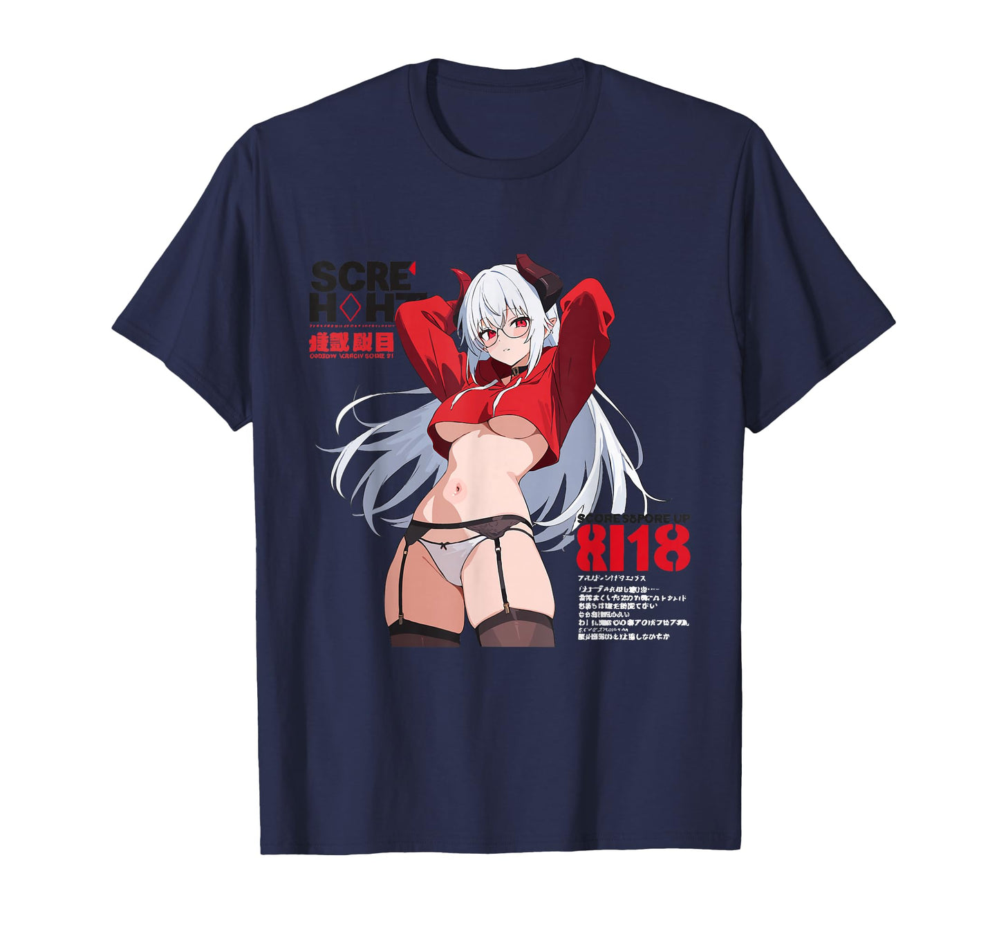Waifu Sexy Anime Girl Glasses Horns Japanese Style T-Shirt