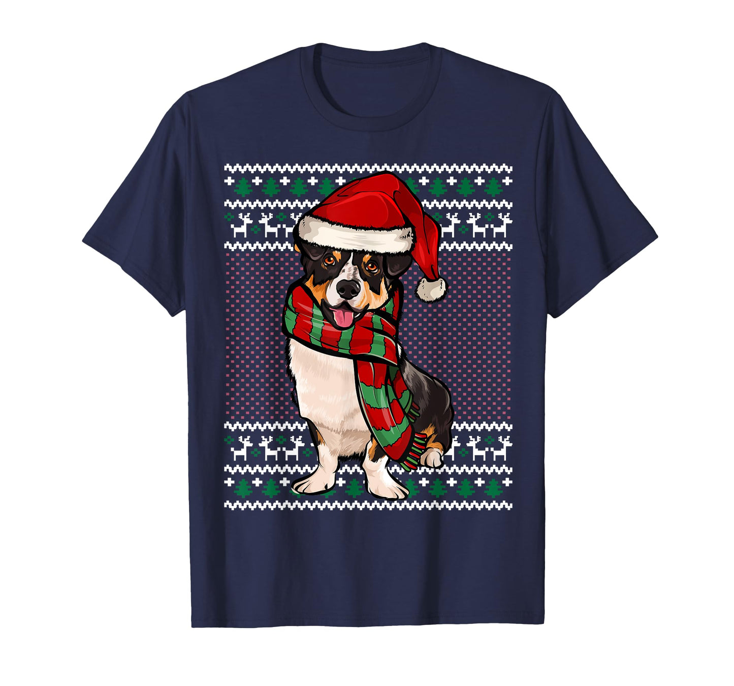 Xmas Cardigan Welsh Corgi Dog Santa Hat Ugly Christmas Men Women T-Shirt