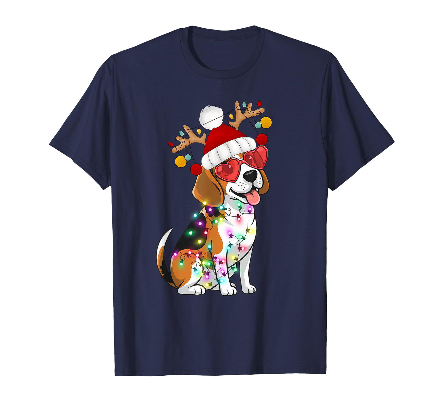 Beagle Dog Christmas Lights Santa Holiday Design T-Shirt