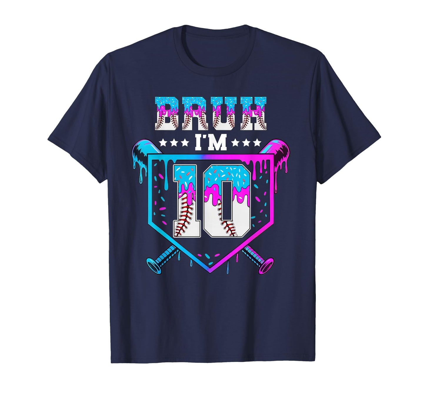 Bruh 10th Birthday Boy Baseball Ice Cream Drip 10 Year Old T-Shirt