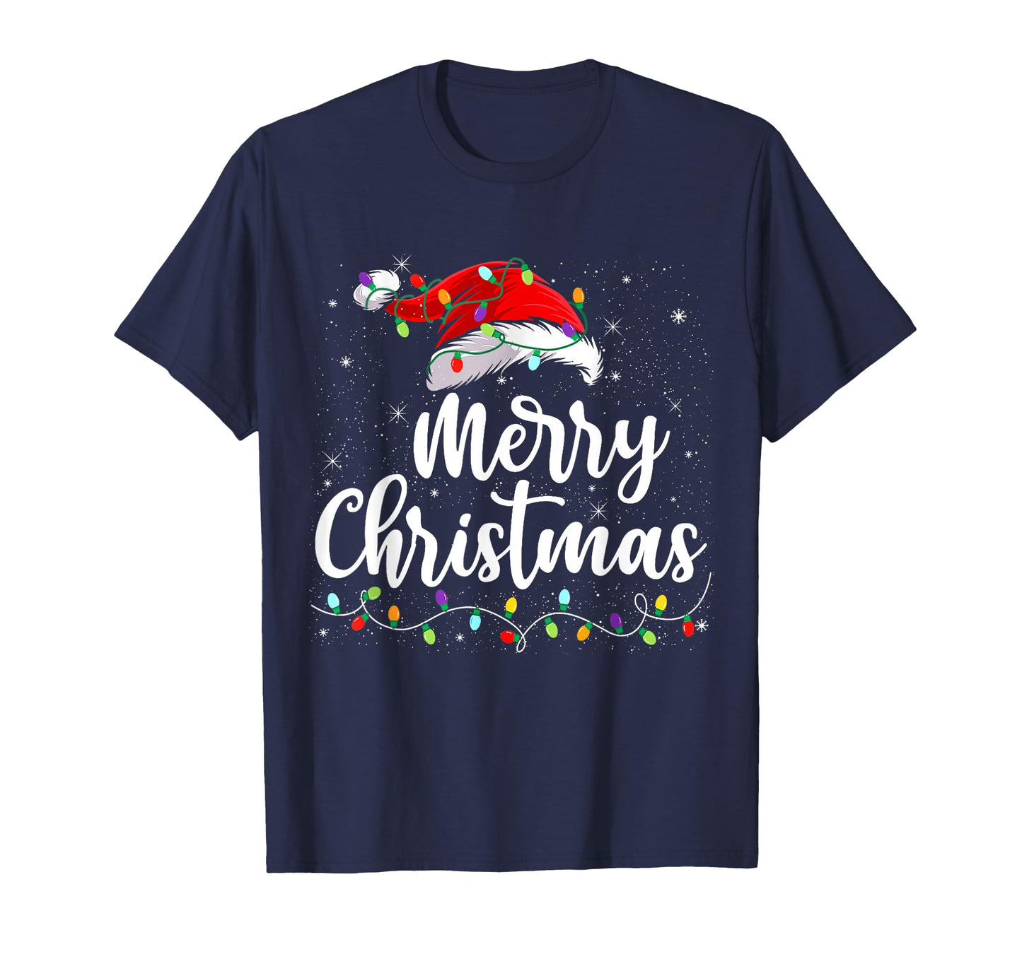 Merry Christmas Lights Santa Hat Xmas Family Matching Pajama T-Shirt