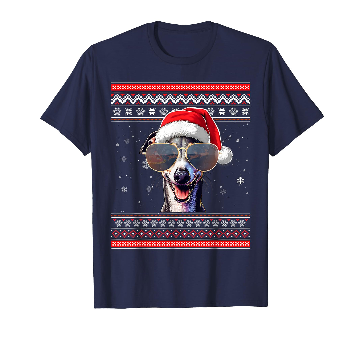 Ugly Sweater X-mas Santa Italian Greyhound Dog Christmas T-Shirt