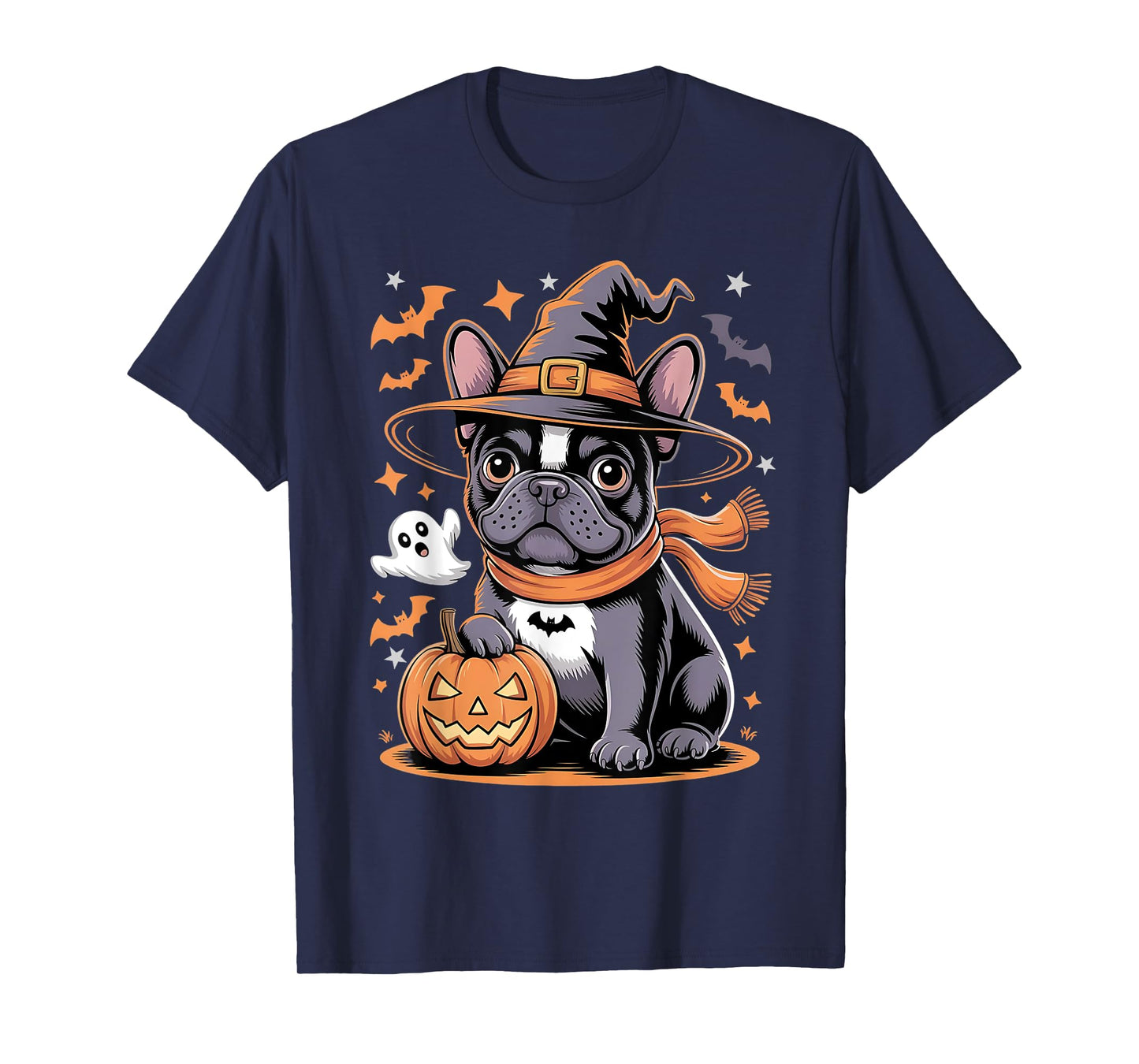 French Bulldog Halloween Funny Pumpking Dog Witch Hat Spooky T-Shirt