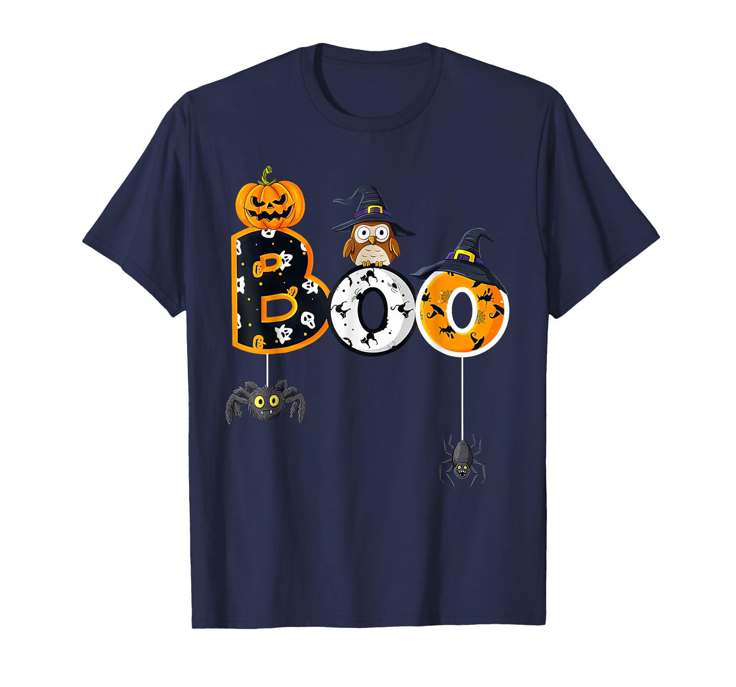 Halloween Boo Owl With Witch Hat Spiders Boys Girls Kids T-Shirt