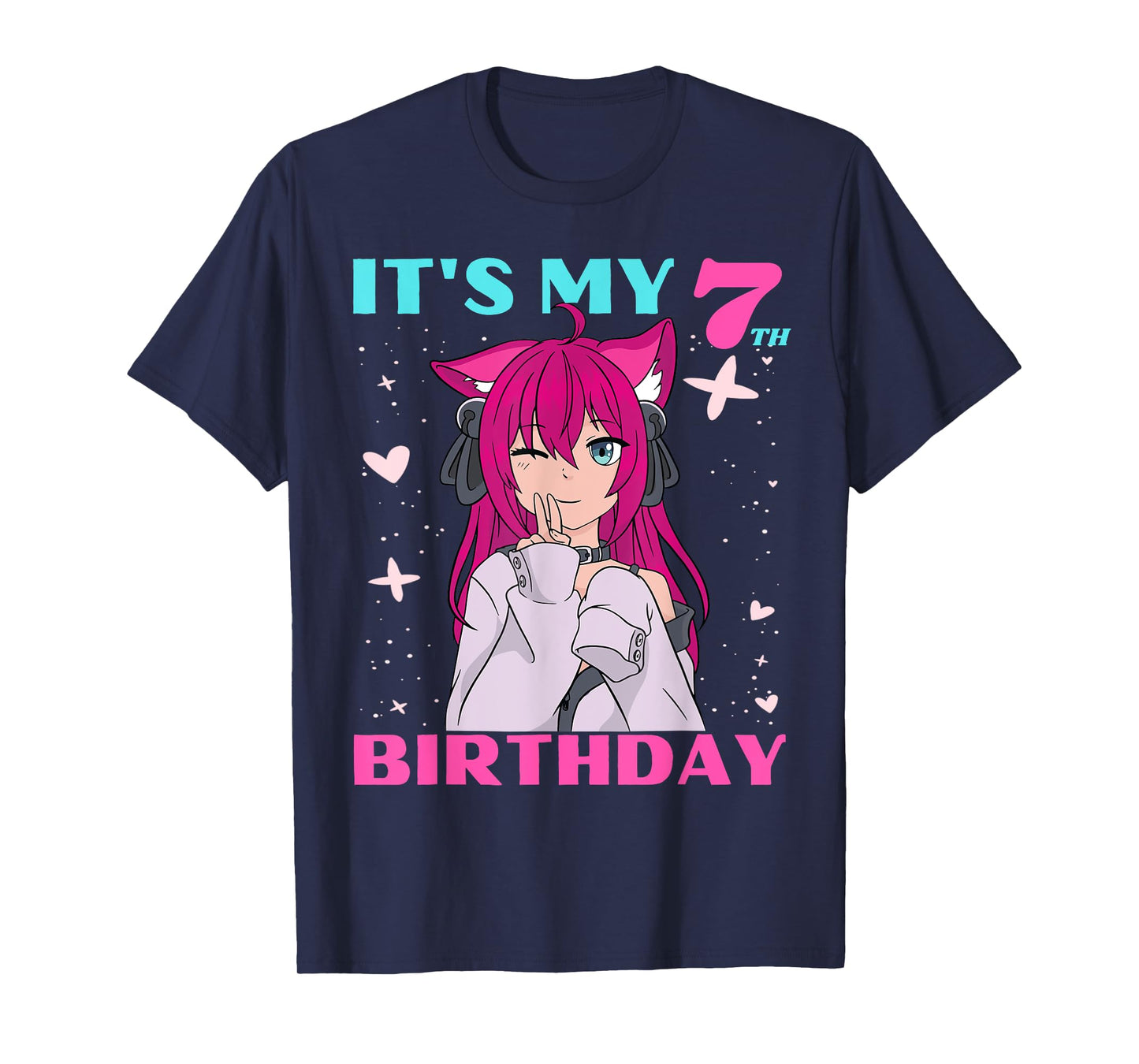 Anime Girl It's My 7th Birthday 7 Years Birthday Girl Kawaii T-Shirt