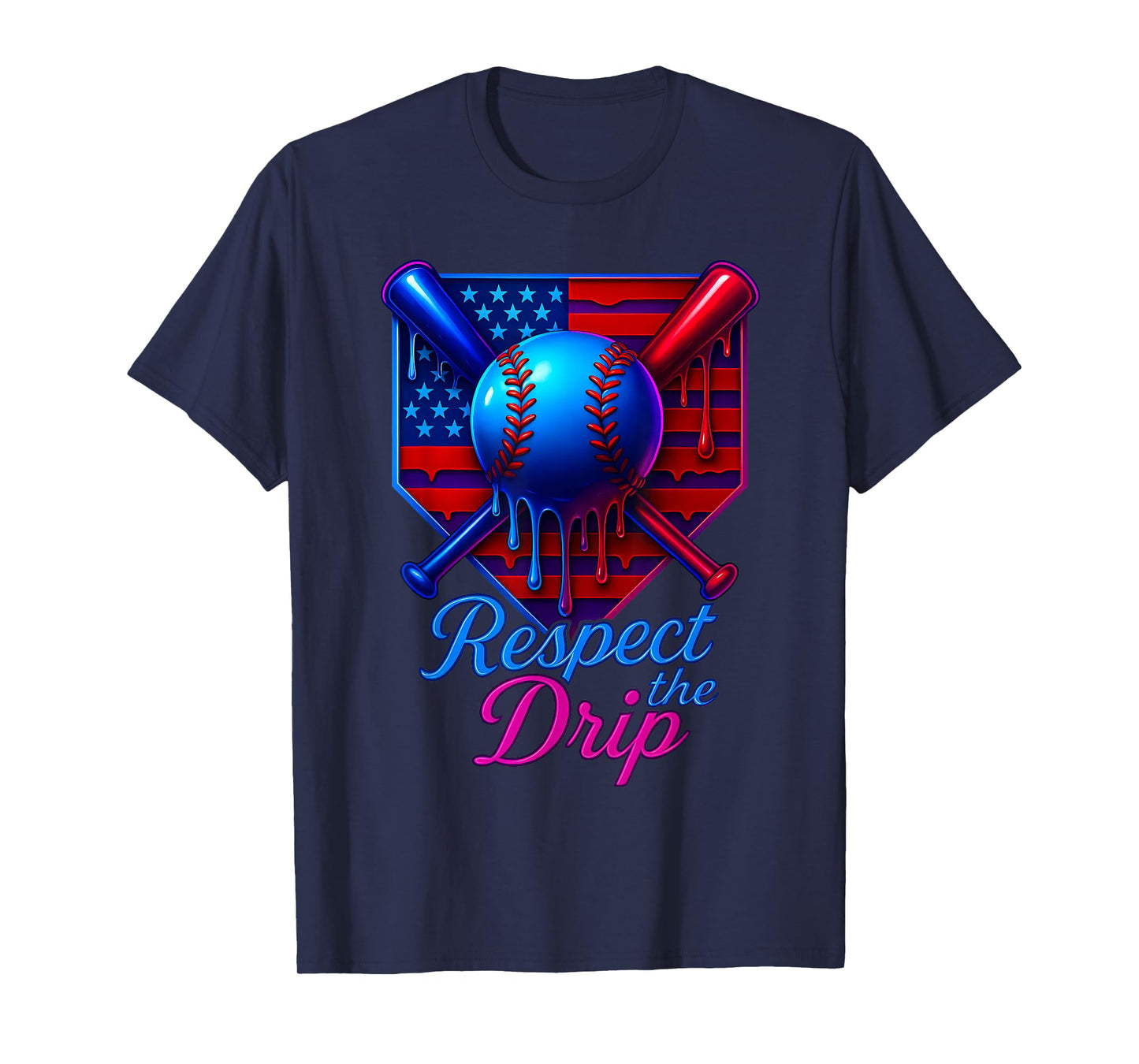 Baseball Drip Ice Cream Home Plate USA 4th Of July Patriotic T-Shirt