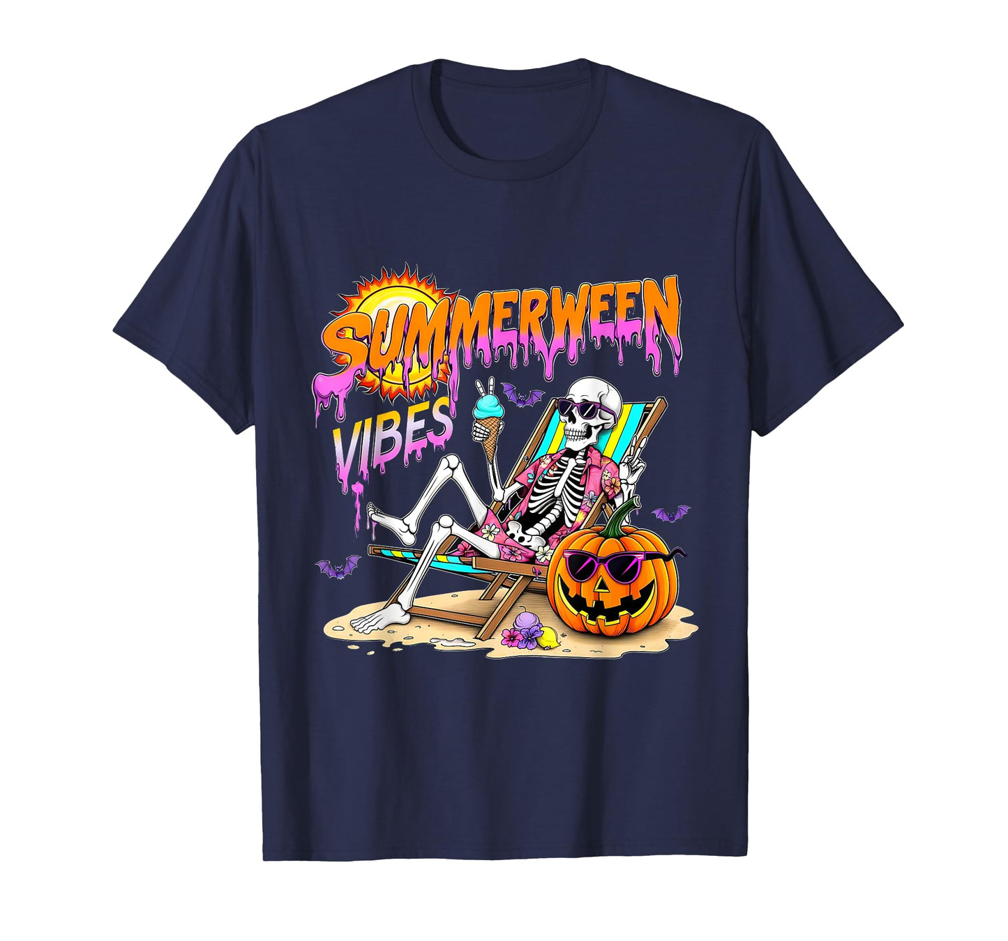 Summerween Vibes Skeleton Pumpkin Spooky Vacation T-Shirt
