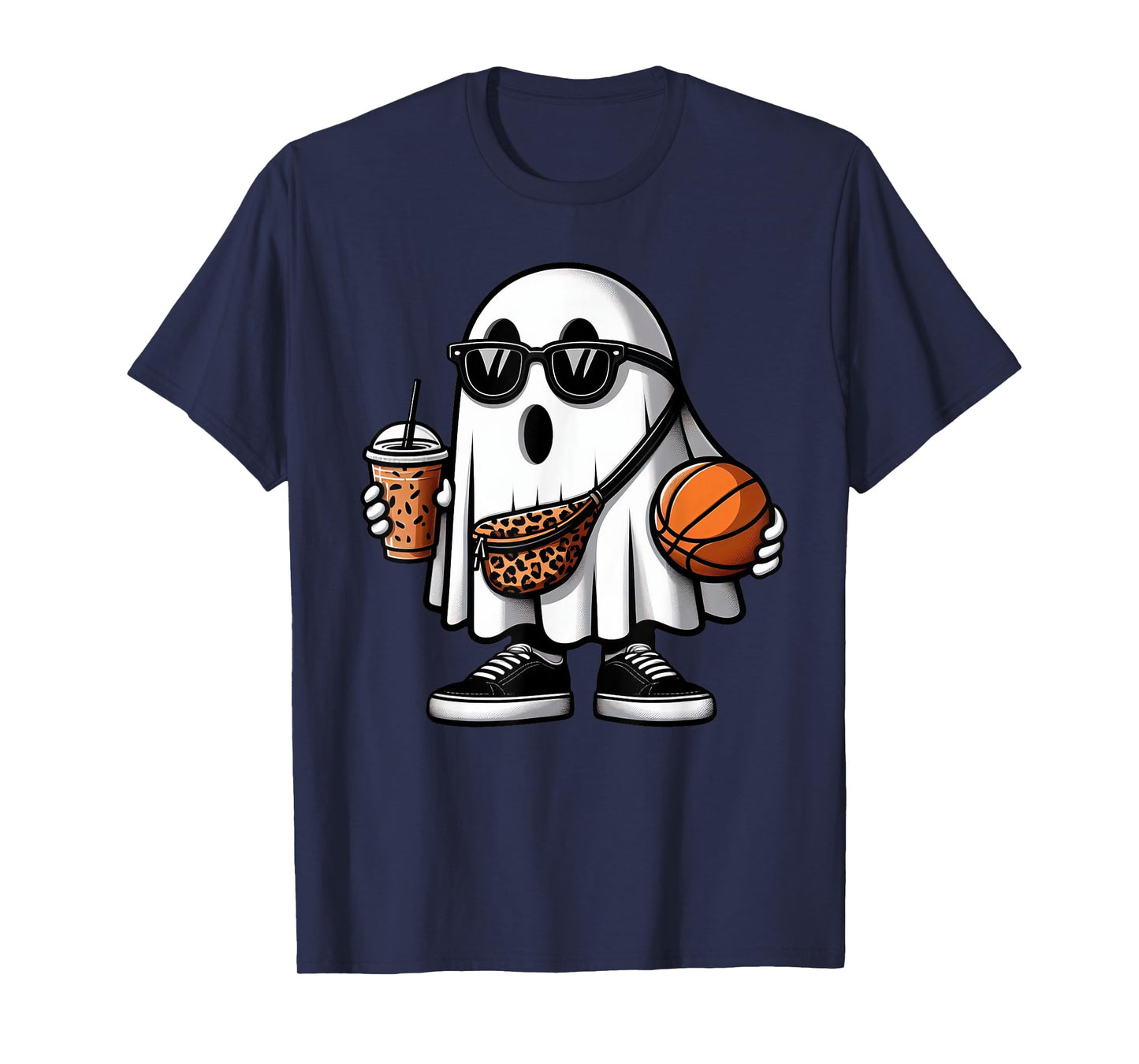 Funny Basketball Ghost Halloween Womens Mens Kids T-Shirt